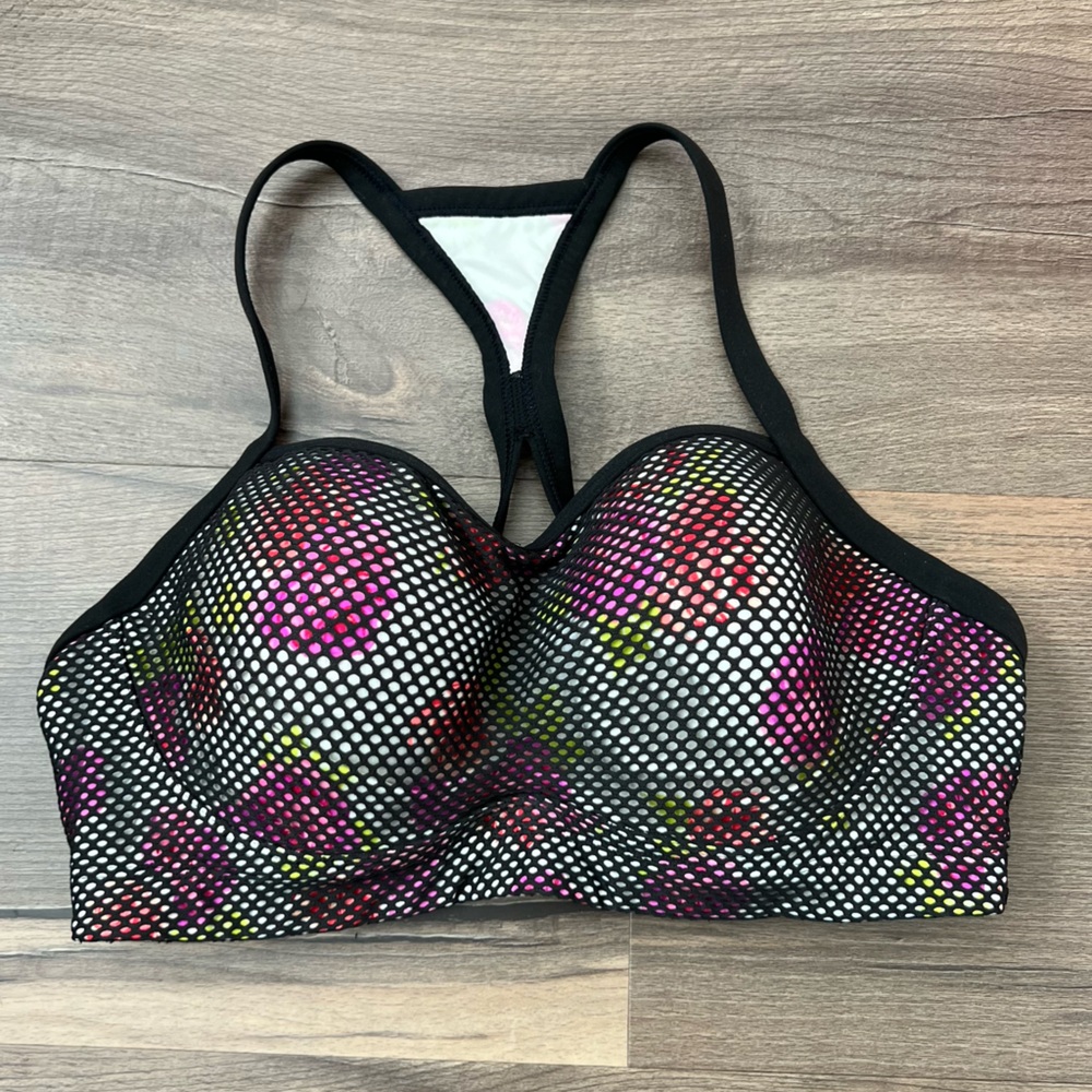 Victoria's Secret Sport Floral Print Mesh Overlay Racerback Sports Bra Size 36D